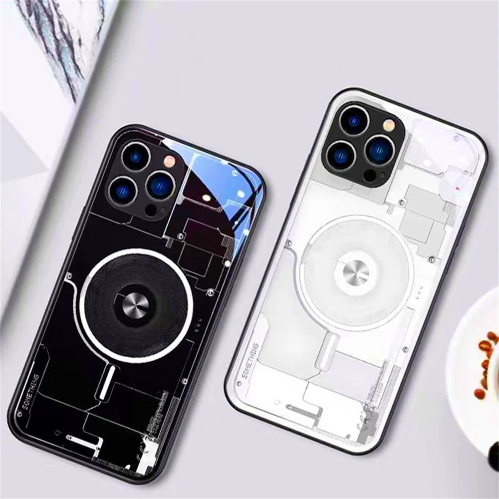 Lighting Ring Luminous Glass LED Call Light Up Flash Phone Case Cover For iPhone 15 14 13 12 11 Pro Max X XR XS Plus 7 8 SE2020
