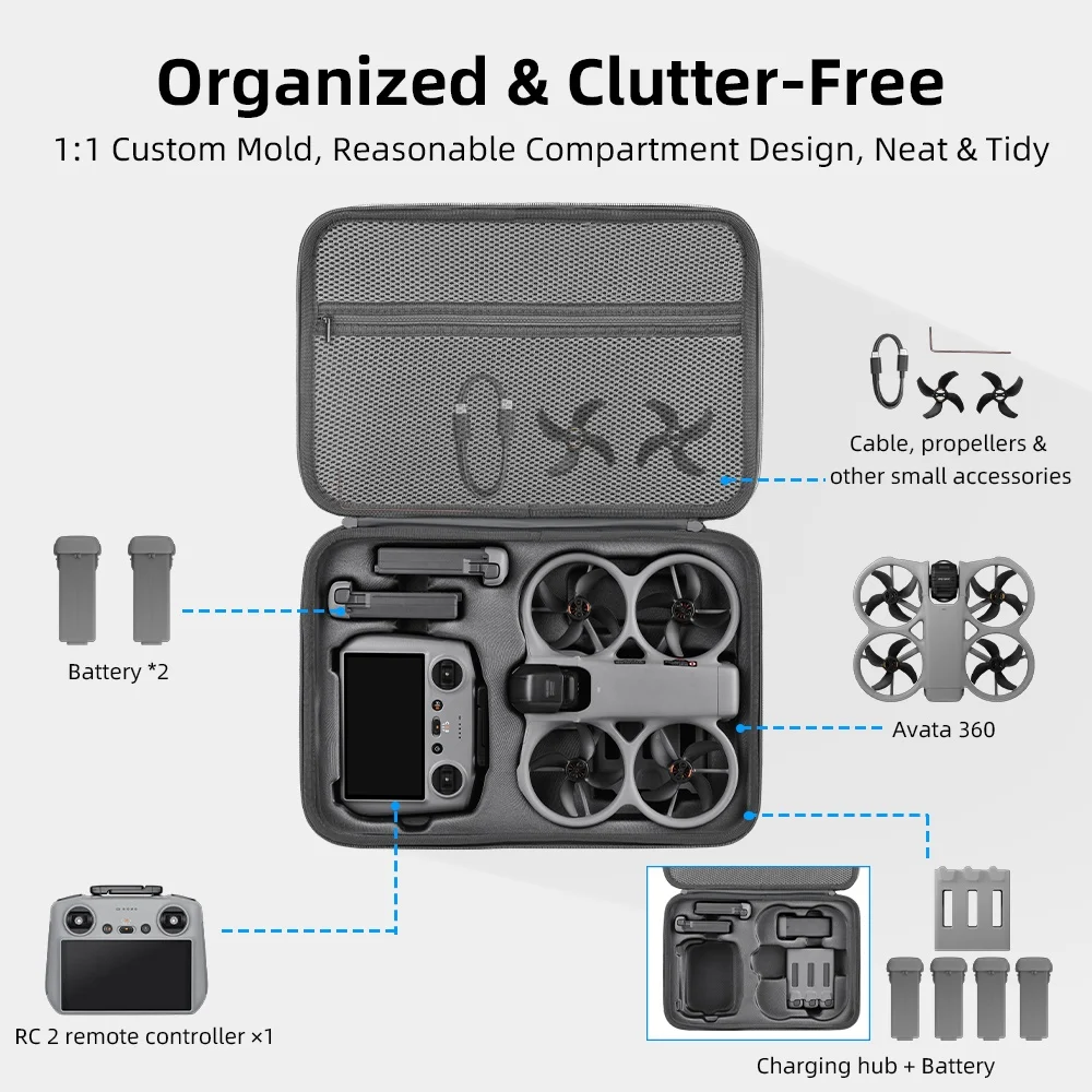아바타 360 롱라이프 플라이 모어 콤보용 휴대 케이스, DJI 아바타 360 대용량 보관 가방 방진 보호 케이스