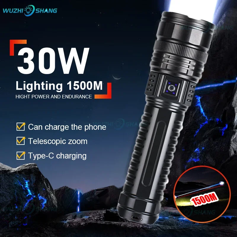 Newest LED Flashlight Powerful 30WLed Flashlight Super Bright With Pen Clip Zoom Tactical Torch Waterproof 18650 Camping Lantern