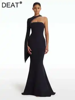 DEAT Elegant Dress One Shoulder Shawl Strapless Waist Slim Backless Women's Evening Dresses 2025 Summer New Fashion 13DB4221 1