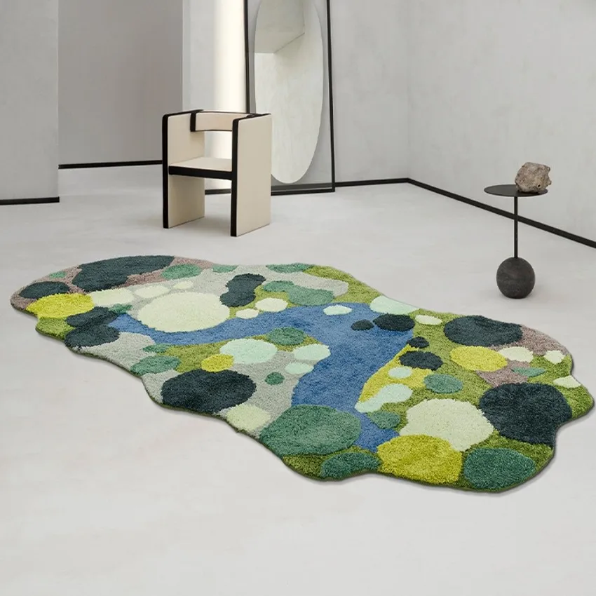 

Nordic Green series 3D pattern handmade blendingTufting rug, pastoral style little forest round shaped decoration carpet