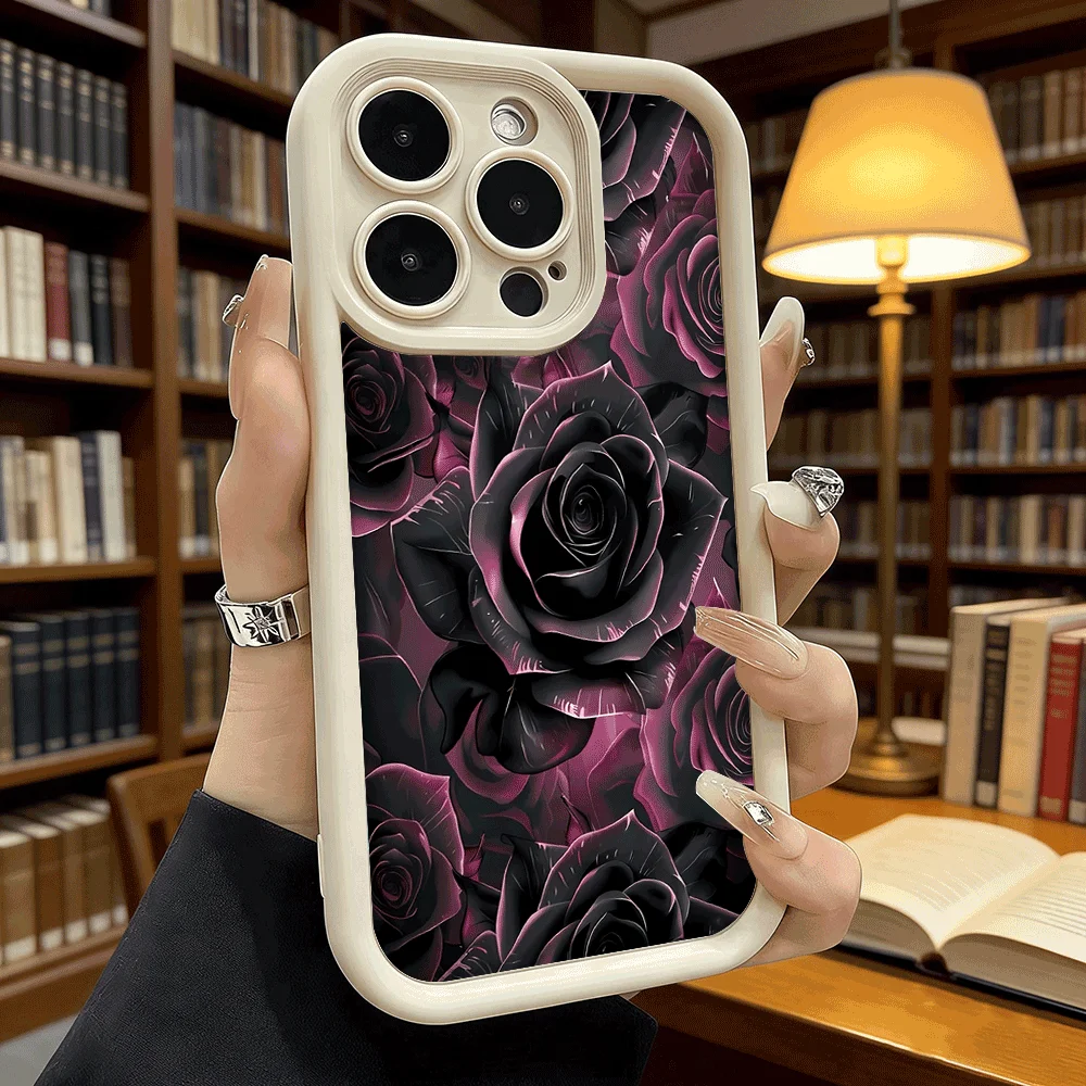 Elegant Dark Pink Roses Anti-Slip TPU Phone Case - Luxury Full Protective Cover