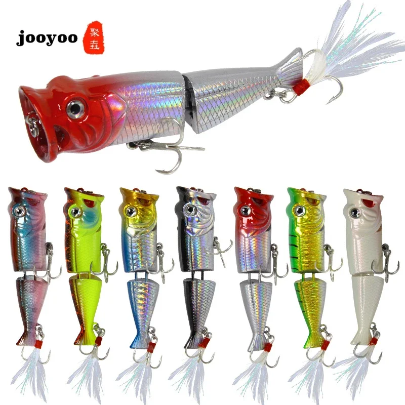 

1PCS Popper Fishing Lure 8cm 11g Topwater Hard Bait Artificial Minnow Swimbait Wobblers Plastic Pesca with Feather Trout Tackle