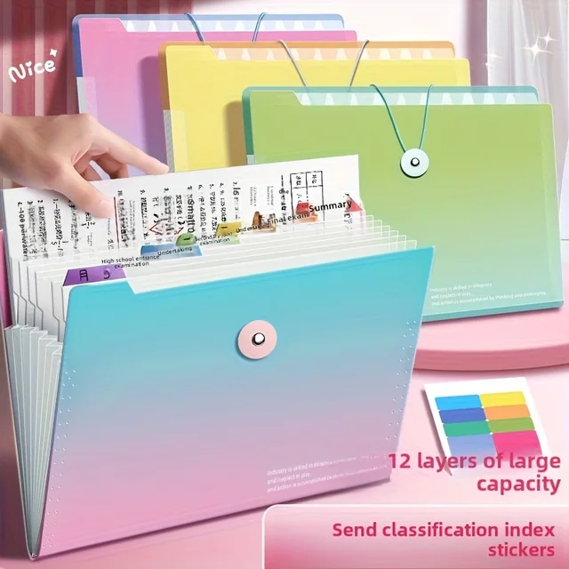 Kdkad 12-Pocket Expanding File Organizer - Rainbow Color-Coded Accordion Folder With Tabs, Letter Size Document Storage For Office & Tax Papers (Serviceable