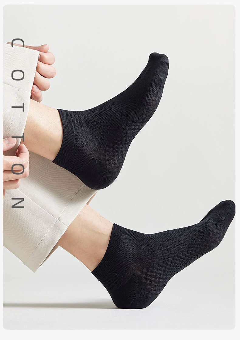 4 Pairs Men's Socks Classical Pure Cotton Antibacterial Deodorant Mesh Sweat Absorption Foot Massage Short Socks Sports Bussiess