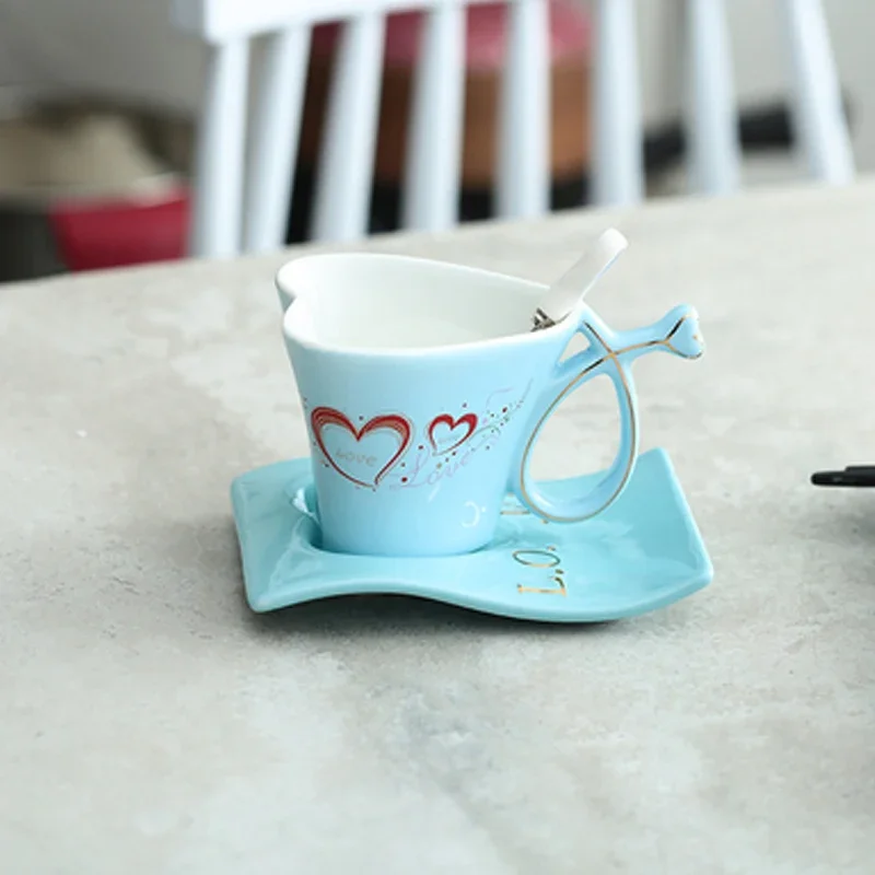 XinHuiGY Tazza da caffè in ceramica,Set di tazze da tè,Cucchiaio a forma di nuvola e