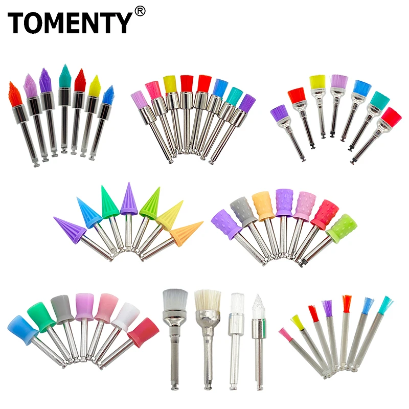

100Pcs/Box TOMENTY Dental Nylon Polishing Brush Lab Bowl / Flat Shape Latch/Sharp Brush(RA) Single Use Brush Colorful Rubber Cup