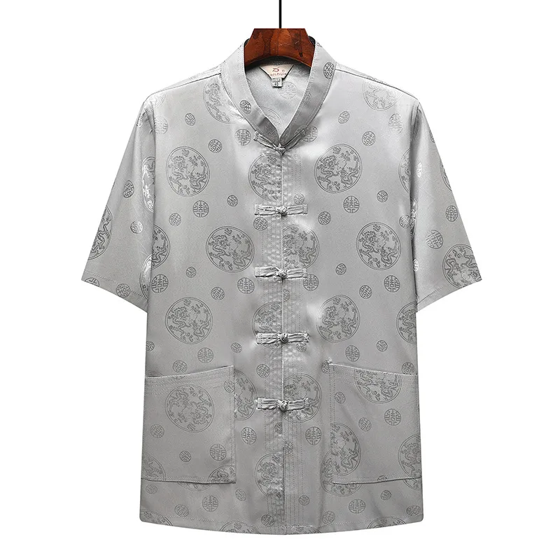 

Yourqipao Summer Ice Silk Tang Suit Men's Middle-aged Elderly Short-sleeved Top Shirt Chinese Style Traditional Clothing Hanfu