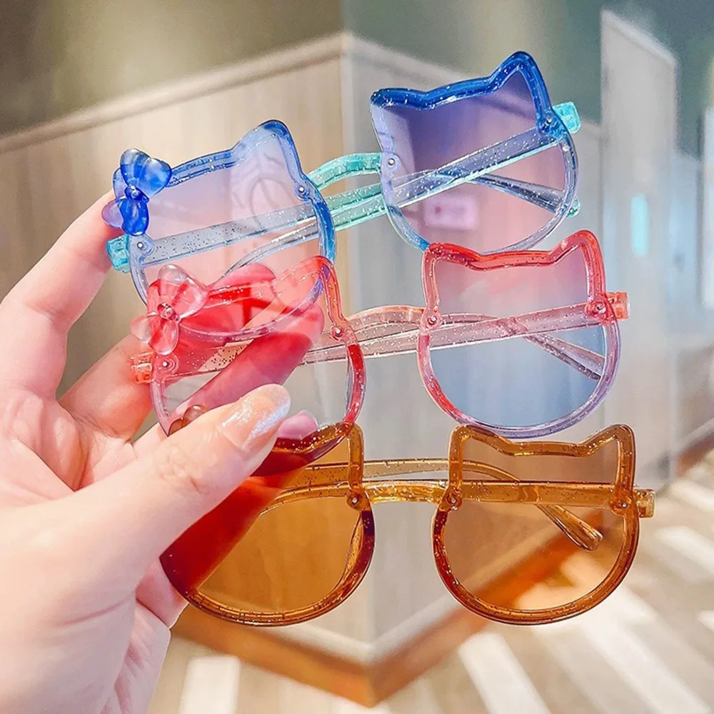 Glitter Cartoon Bowknot Cat Shaped Children Sungalsses Anti-UV Sunscreen Sunglasses Kids Fashion Eye Glasses Kid Outdoor Eyewear fashion sunglasses kids sunglasses children sunglasses