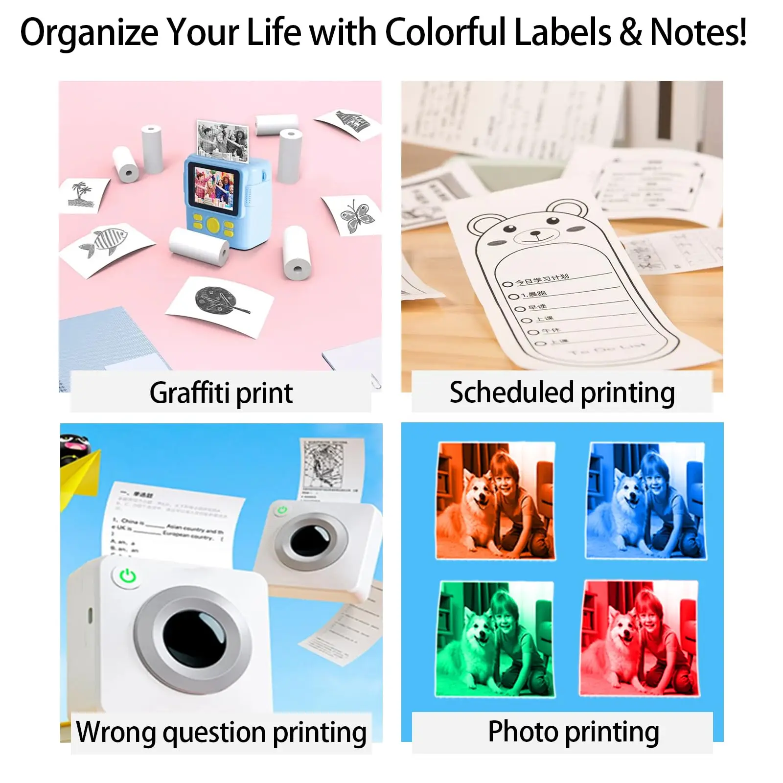 5/10 Rolls Dual Color Thermal Printer Paper, 57 x 25mm Mini Non-Adhesive Printing Paper, Black Print with Orange/Blue/Red/Green