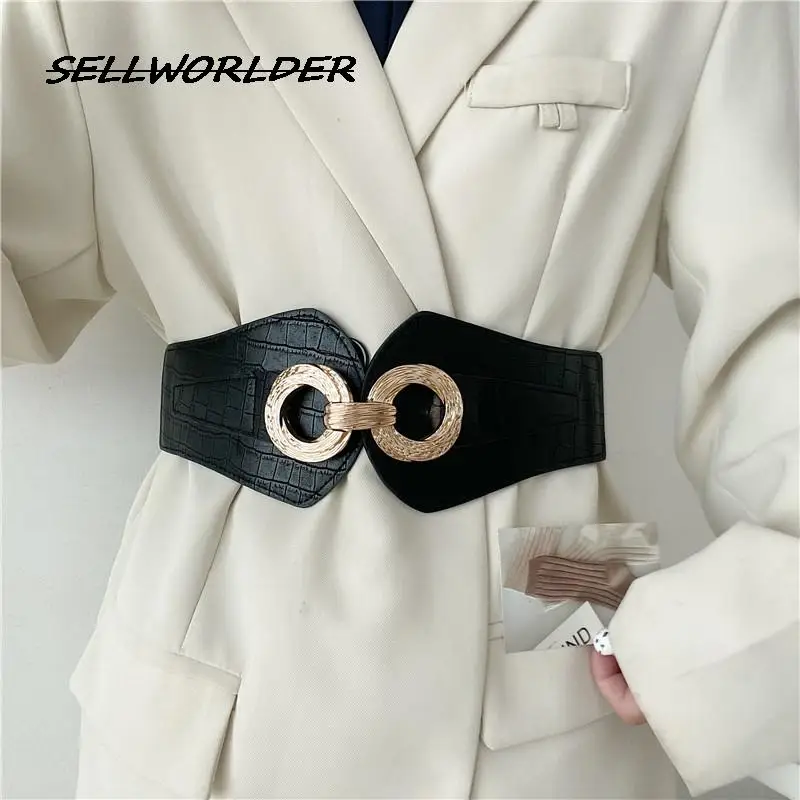 

Woman punk personalized Wide waistband Elastic obi Accessories PU Waist Belt Decorative shirt belt