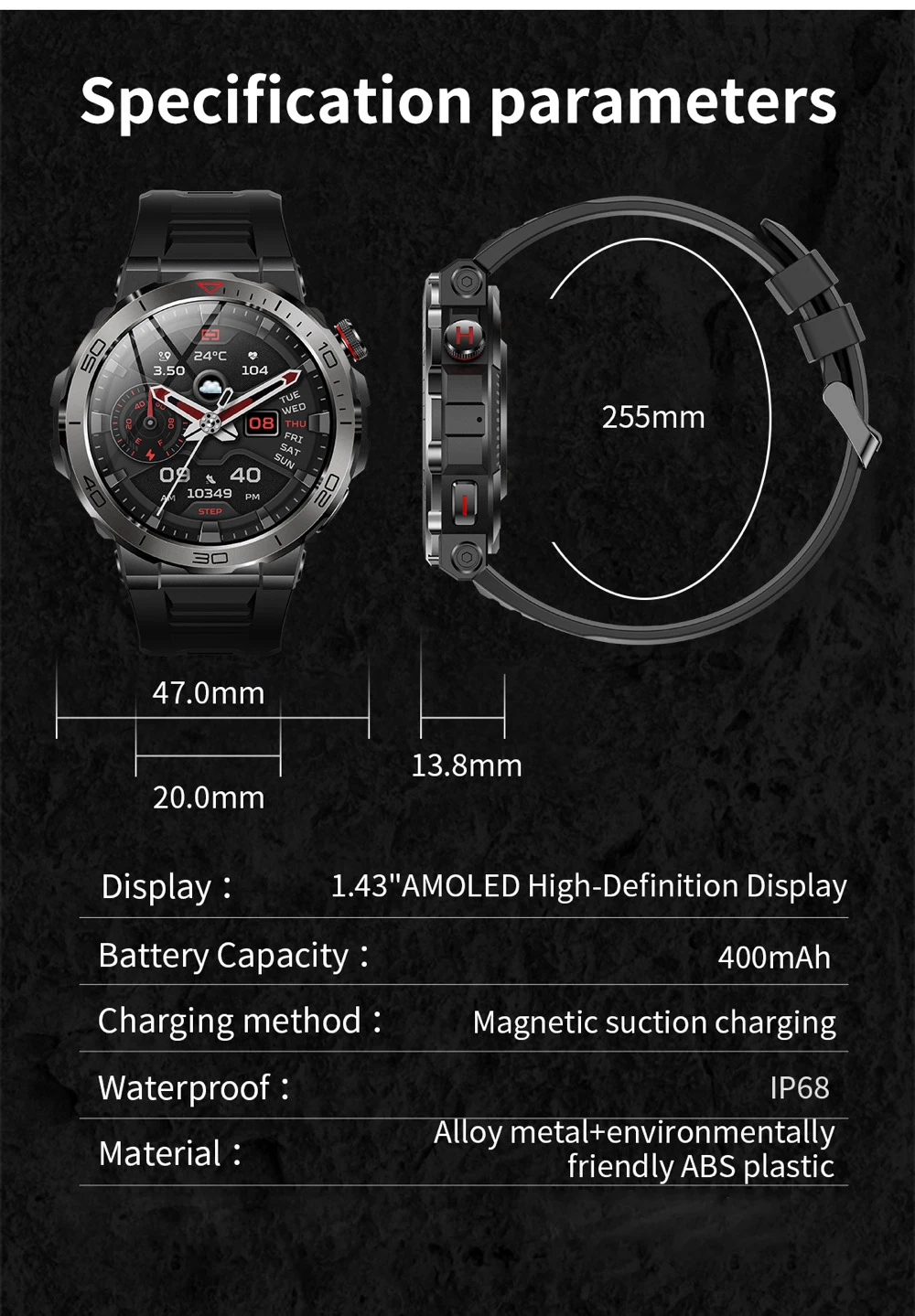 Reloj inteligente deportivo con GPS y pantalla AMOLED, pulsera con brújula, IP68, resistente al agua, Bluetooth, llamadas, monitorización de la salud, para hombre, para actividades al aire libre_voghion.com