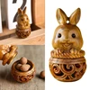 Mini Wood Pills Storage Can, 3D Carved Rabbit Designs Box, Pendant Accessories for Essential Oils and Small Items 3