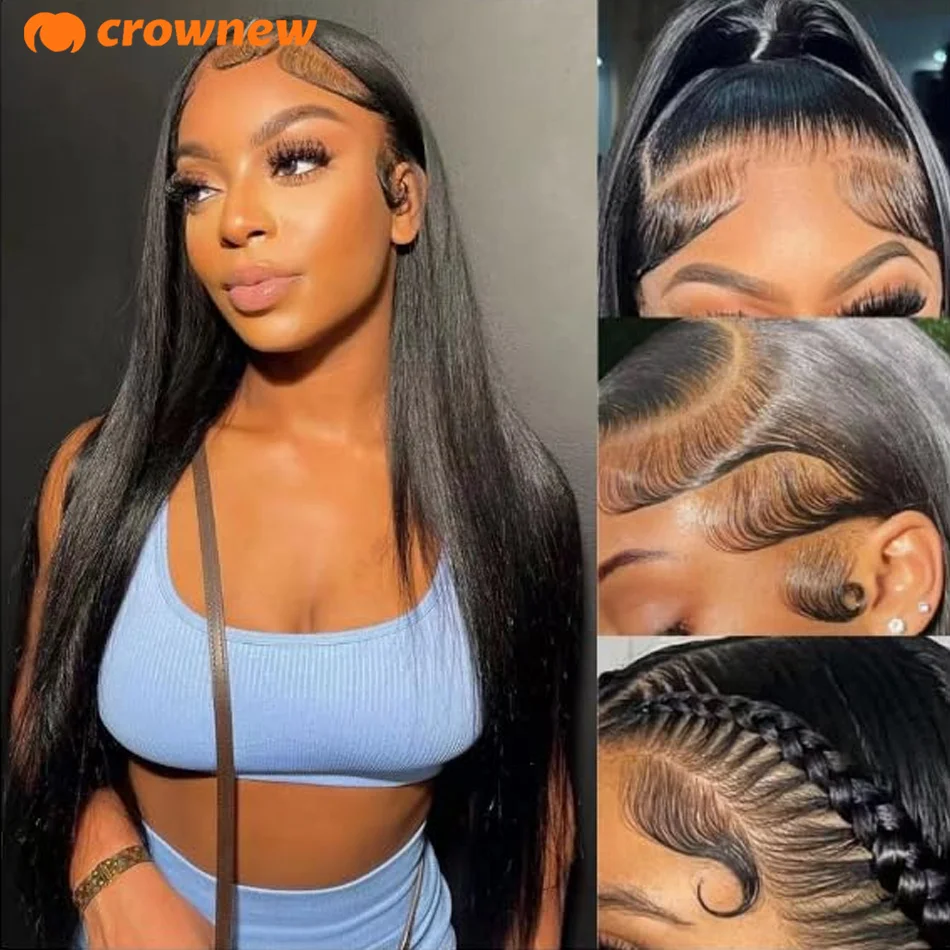 

Crownew Human Hair Wigs 13x4 Straight Transparent Lace Wigs Bleached Knots Remy 100% Human Hair Lace Frontal Wig Preplucked