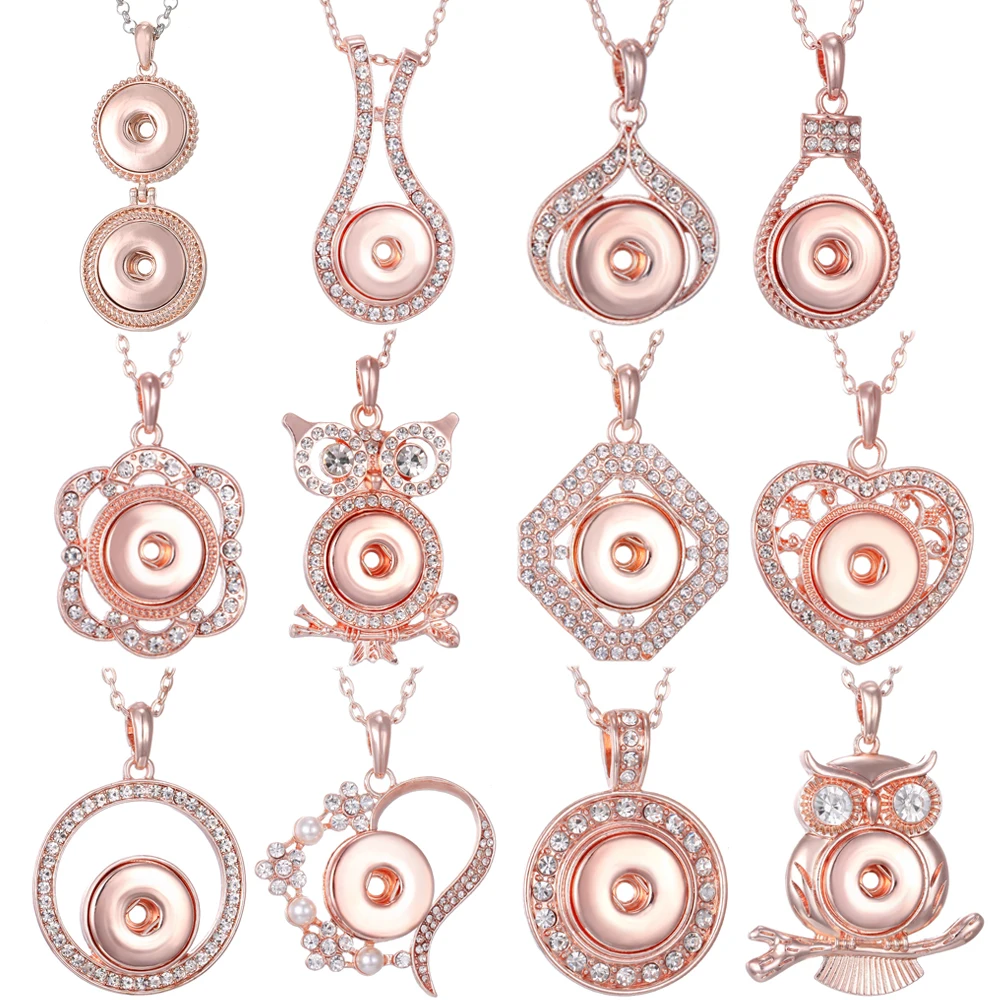 New Snap Jewelry Necklace Rose Gold Color Crystal Snap Button Necklace