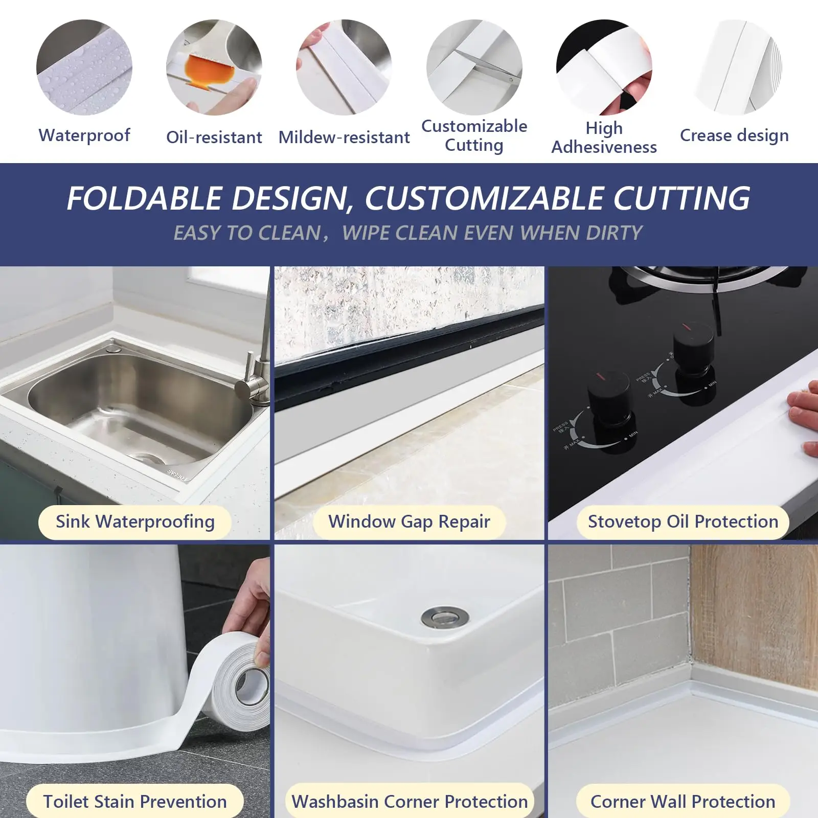3,2 m wasserdichtes Dichtungsband für Badezimmer, Küche, Zuhause, Haus, PVC, wasserdichter Dichtungsstreifen, selbstklebender Wandaufkleber, WC, Waschbecken – Detail 5
