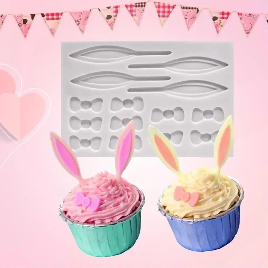 1 Pcs Silicone Baking Mold DIY Easter Rabbit Ear Bowknot Fondant Candy Chocolate Mold Cake Decorating Tool Kitchen Supplies