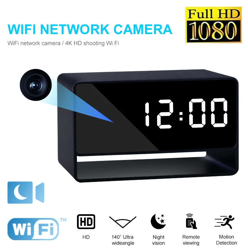 Alarm Clock Mini 1080P Camera Full Aluminum Alloy Digital Clock Cameras 1080P Wireles WiFi IR Night Vision Camcorder Recorder mini camera security camera digital camcorder mini webcam web camera sports camera