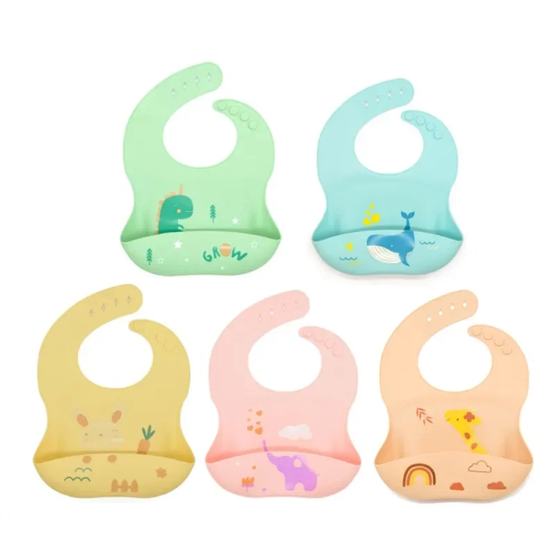 

New Cute Everything with Pattern Animal Cartoon Series Silicone Baby Rice Pocket Baby Food Waterproof Silicone Bib