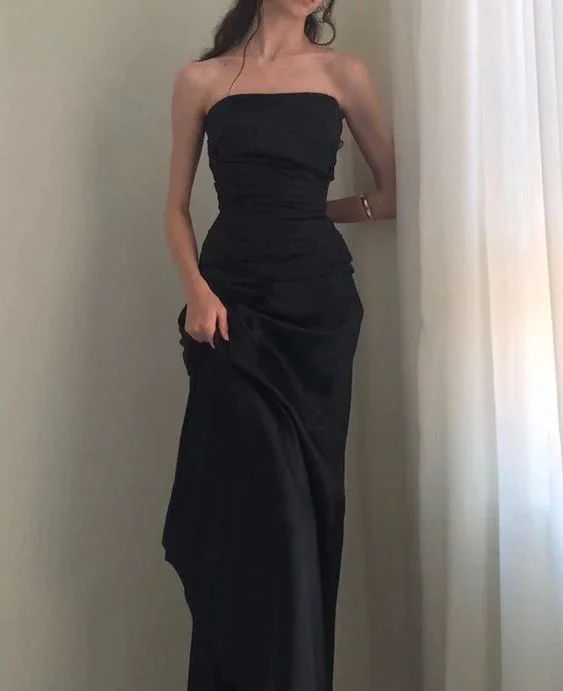 

Elegant Black Custom Made Prom Dresses Strapless Floor Length Women Formal Occasion Evening Gowns Night Party Robe