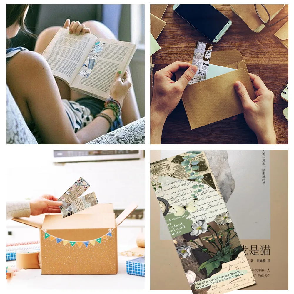 24 Pcs Vintage Collage Bookmark Set, Retro Scrapbooking Craft Paper Bookmarks for Reading Creative Gifts Journal Supplies