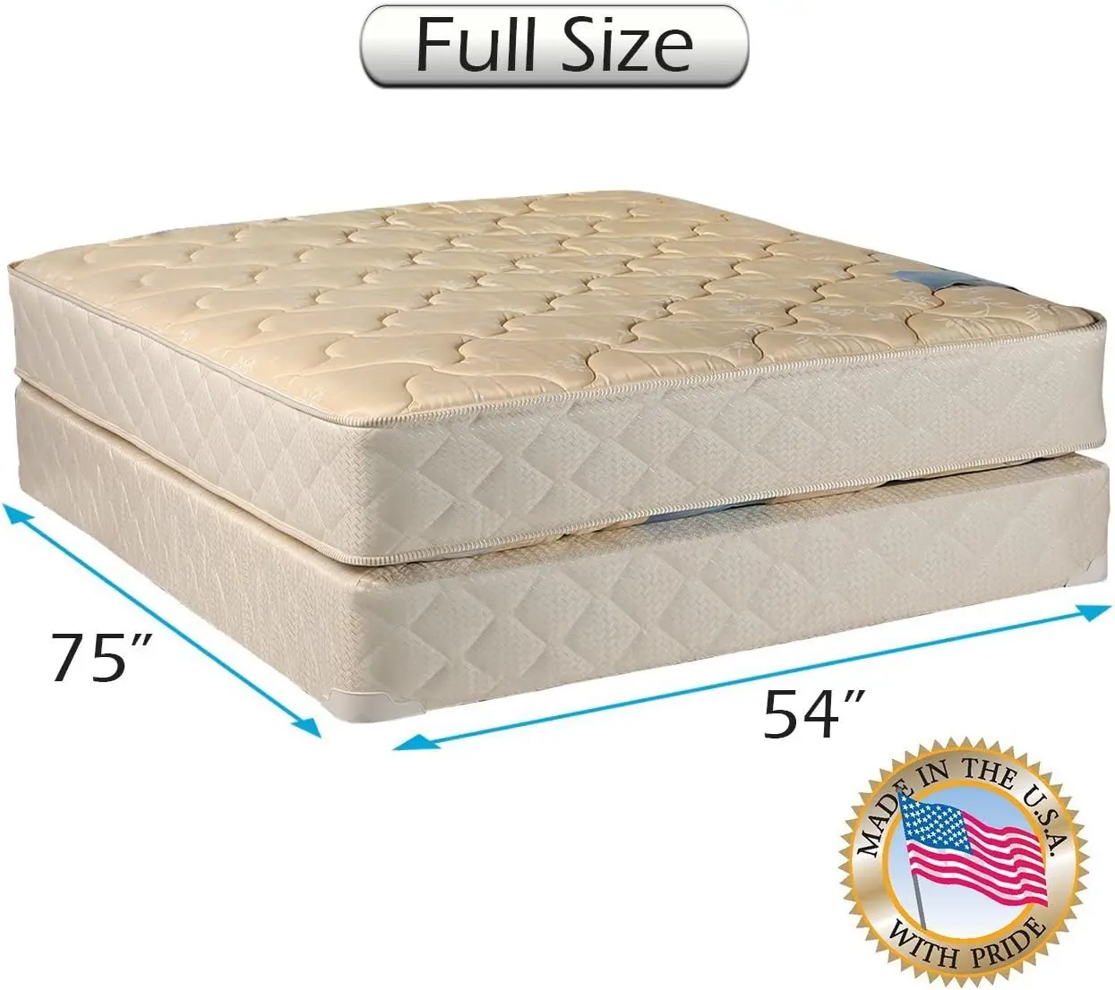 Full Size - 54"x75"x9" Mattress and Box Spring Set - Fully Assembled, Good for Your Back, Long Lasting and 2 Sided 2