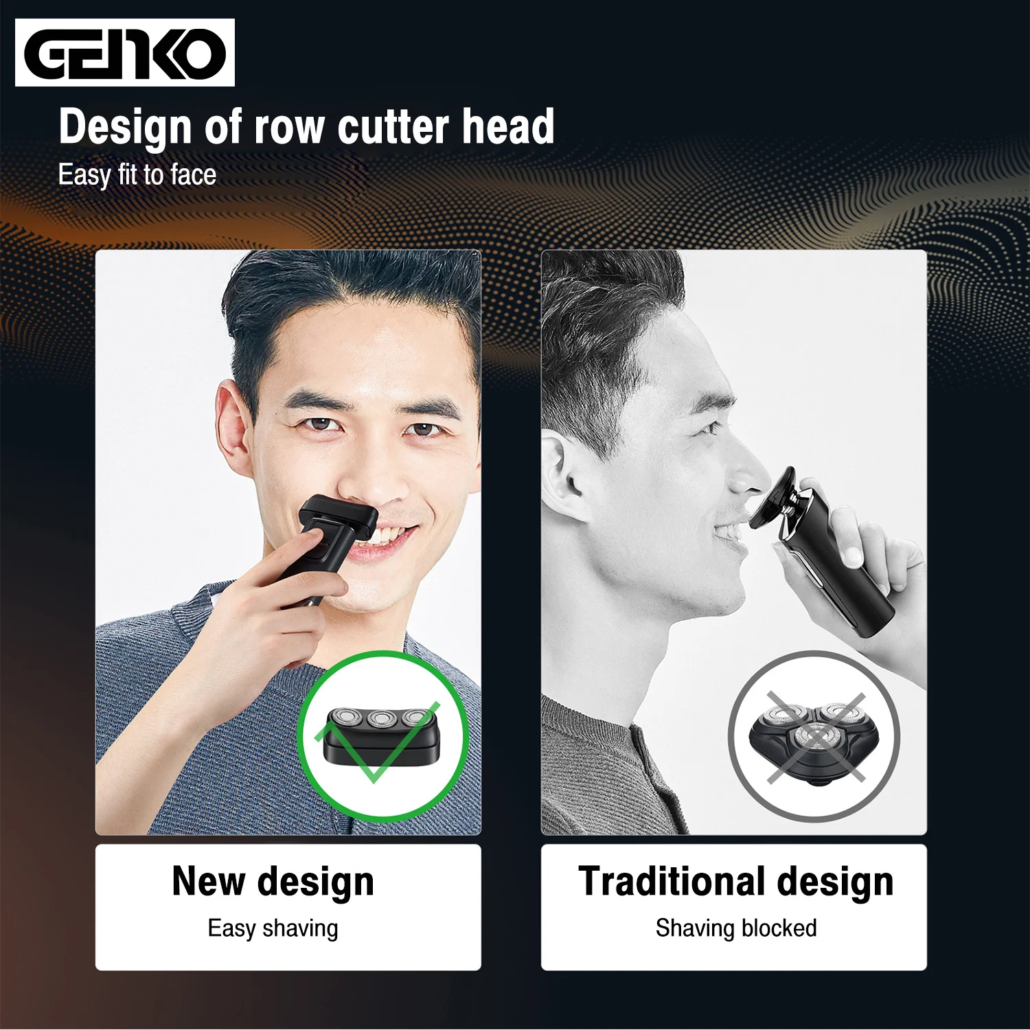 Beard Stubble Razor Shaving Machine Intelligent Chargeable Electric Razor Men Wet or Dry Shaving for Men Design 3 Heads Straight