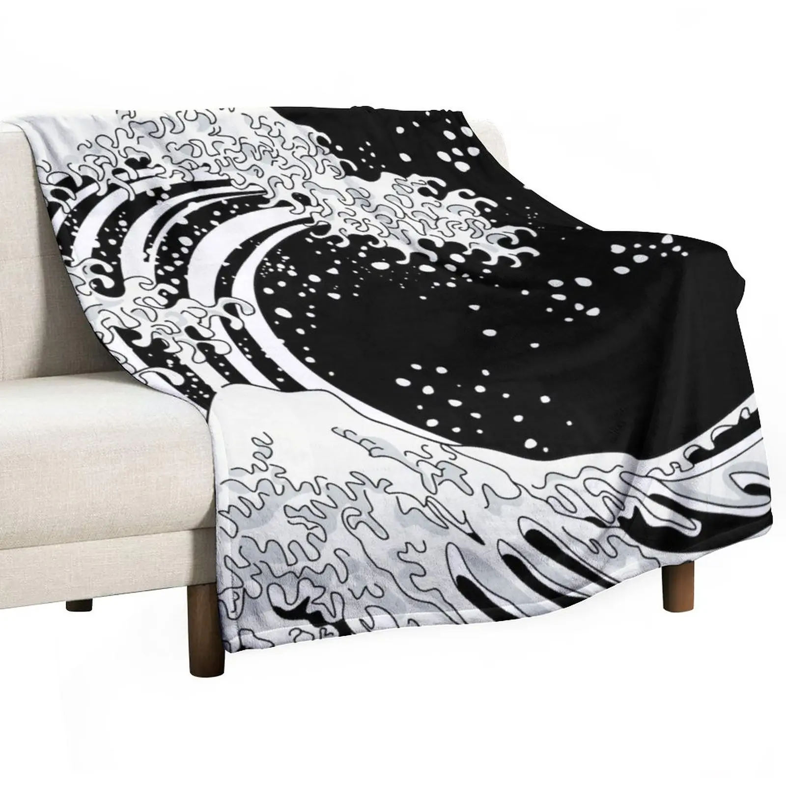 

Black and White Great Wave Throw Blanket Large Blanket Luxury Designer Blanket Decorative Blankets