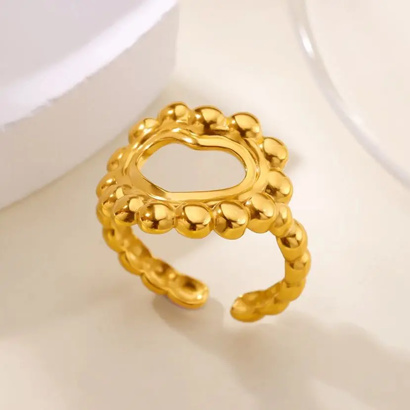 Minimalist Geometric Heart Ring Gold Stainless Steel