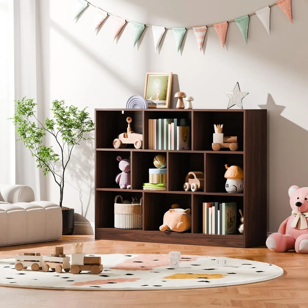 Bookshelf, 3-Tier Open Shelf Bookcase, 10 Cube Storage Organizer with Anti-Tilt Device for Bedroom Living Room 3