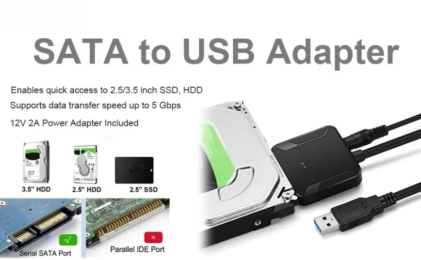 SATA to USB 3.0 Cable Adapter USB 3.0 to SATA External Hard Drive Converter With EU/US/UK Power Supply For 2.5