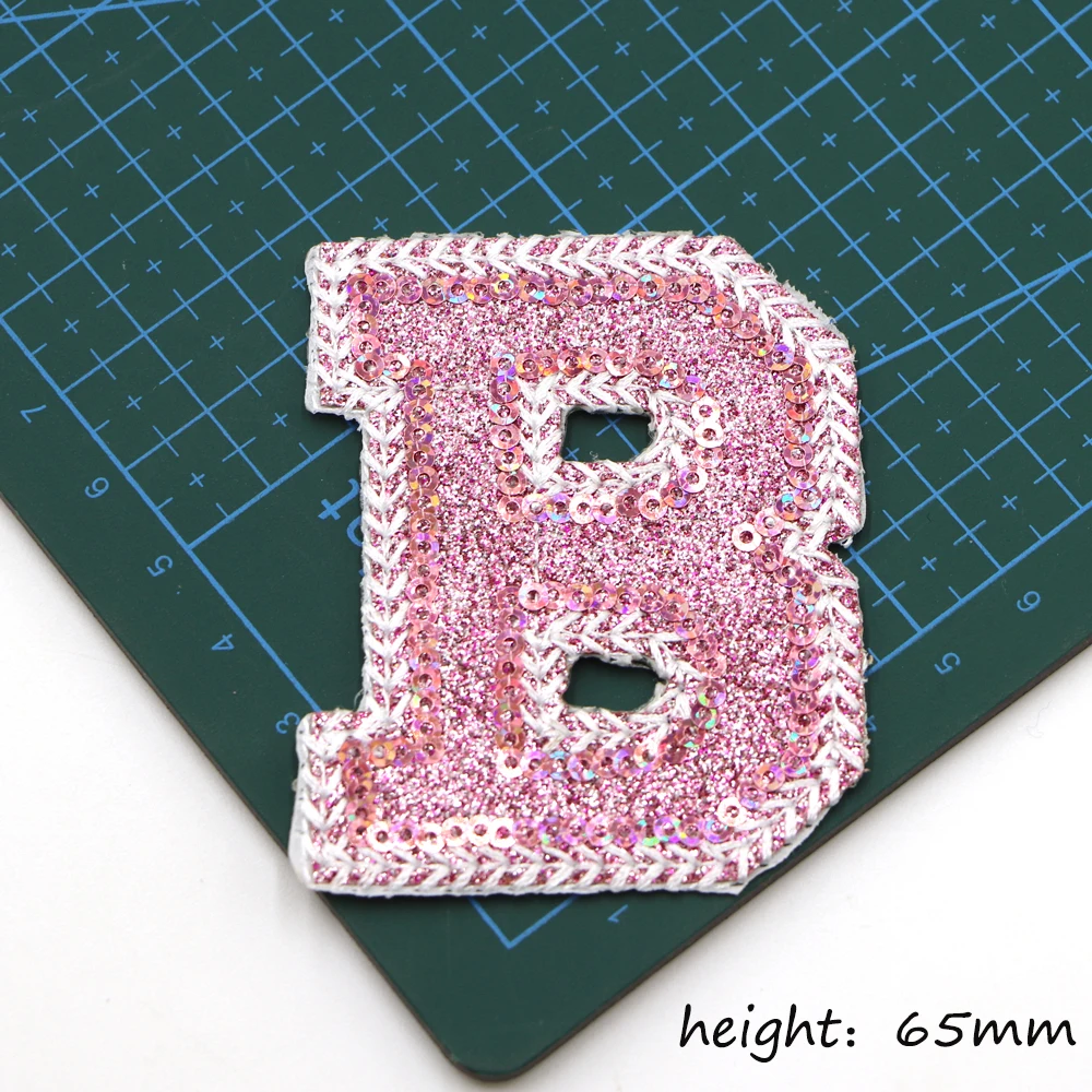 1PC Neue Rosa Pailletten Brief Patch Für Kleidung Eisen Auf Patch Für Kleidung Logo Name Diy Gestickte Applique Dekor reparatur Patches – Detail 5