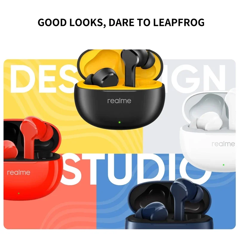 Realme Buds T100 TWS 이어폰, 블루투스 AI 노이즈 캔슬링 무선 헤드폰, HiFI 음질, 28 시간 배터리 헤드셋