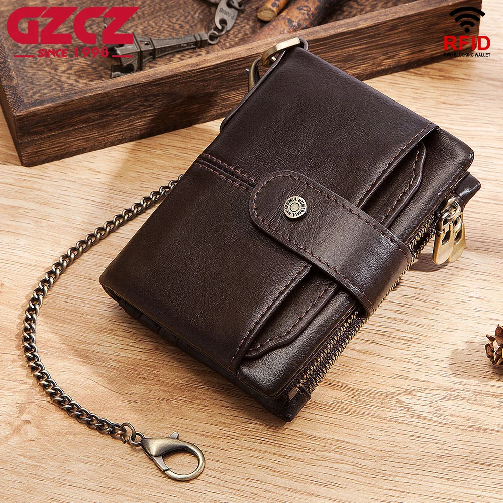 

Luxury Genuine Leather Men Wallet Travel Purse Zipper Coin Pocket For Women Anti-theft Credit Card Holder With RFID Blocking