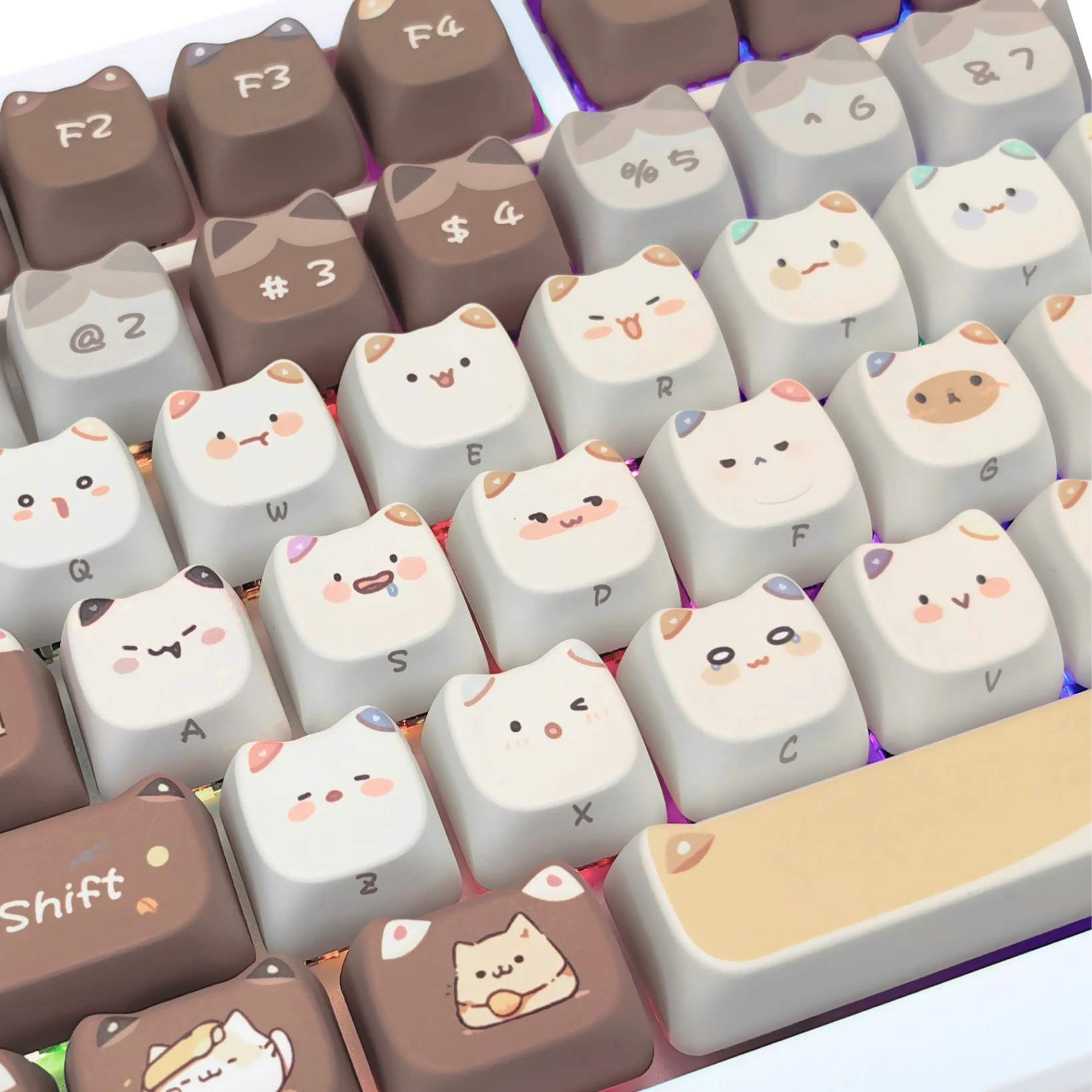Conjunto de Teclado Mecânico para Meninas Cute Meow Keycaps Cat Head Mao Profile Pbt Square Key Cap Sublimação Térmica Presente