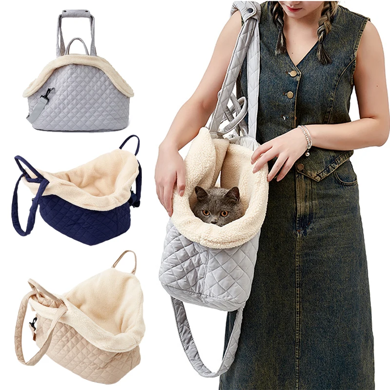 Korean Pet Handbag Shoulder Bag for Cats Autumn Winter Quilted Cotton Puppy Cat Dog Carrier Garfield Kedi masoctas Portable Bags