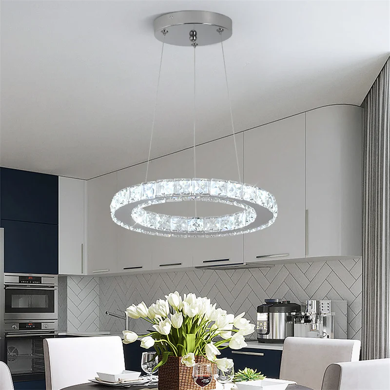 Modern Ring Led Chandeliers Stainless Steel For Dining Room Home Decor Hanging Lighting Ceiling Chandeliers Lustres Pendant Lamp
