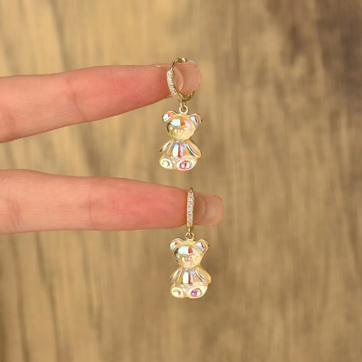 Cute Bear Drop Earrings - Close Up Sparkle