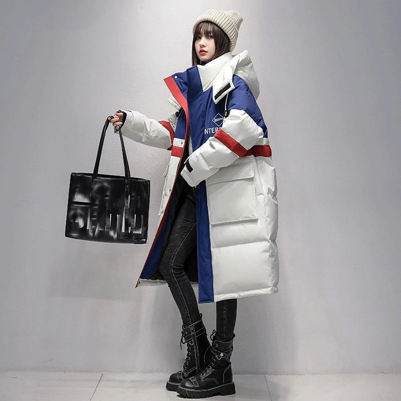 

Winter 2023 New Hooded Warm Pocket Down Jacket 90% White Goose Down Thicken Coat Women's Fashion Casual Straight Down Jacket