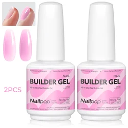 Nailpop 15ml Builder Gel: Enhanced Nail Strengthener & Extension Polish - Soak Off UV Gel Rhinestone Glue in 4 Vibrant Colors (NATURAL PINK - 2pcs)