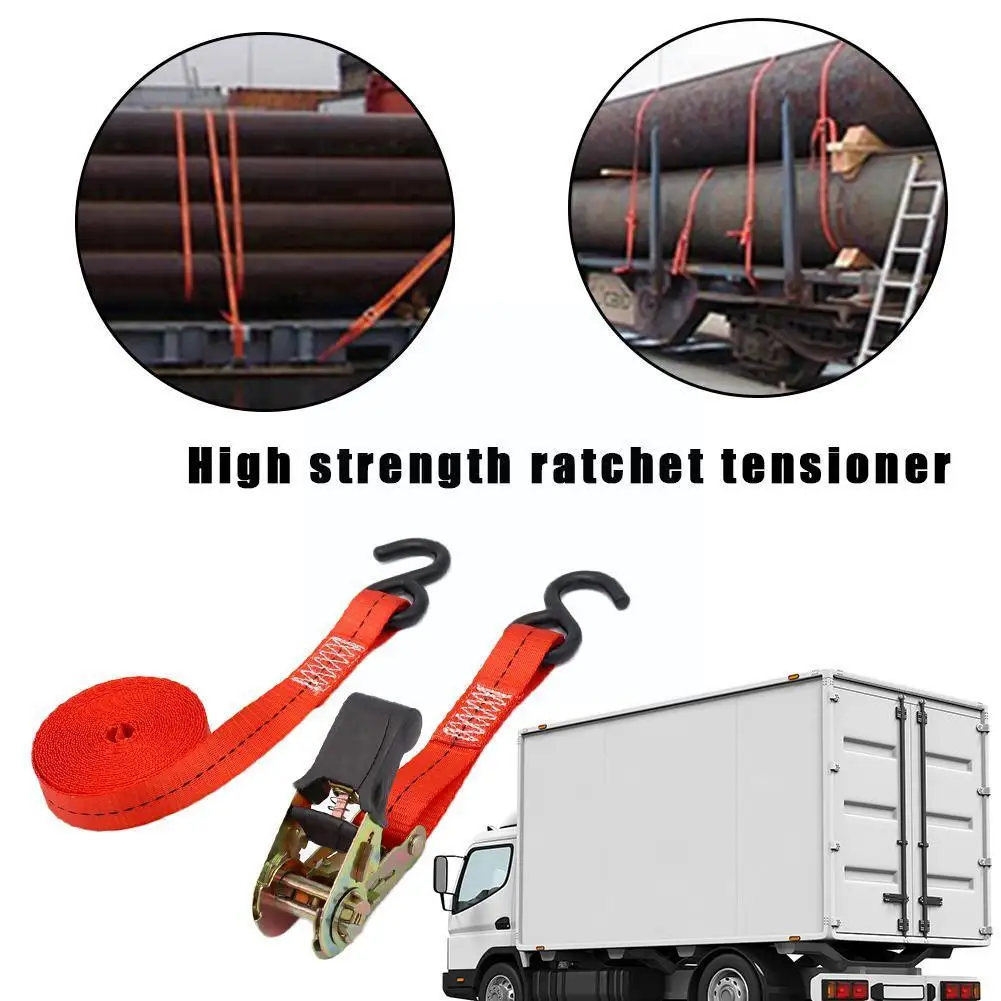 Ratchet Tie Down Cargo Straps Lashing Package Webbing Secure Motorcycle Moving Belt Ratchet Straps Hauling Hold Tru V5X1