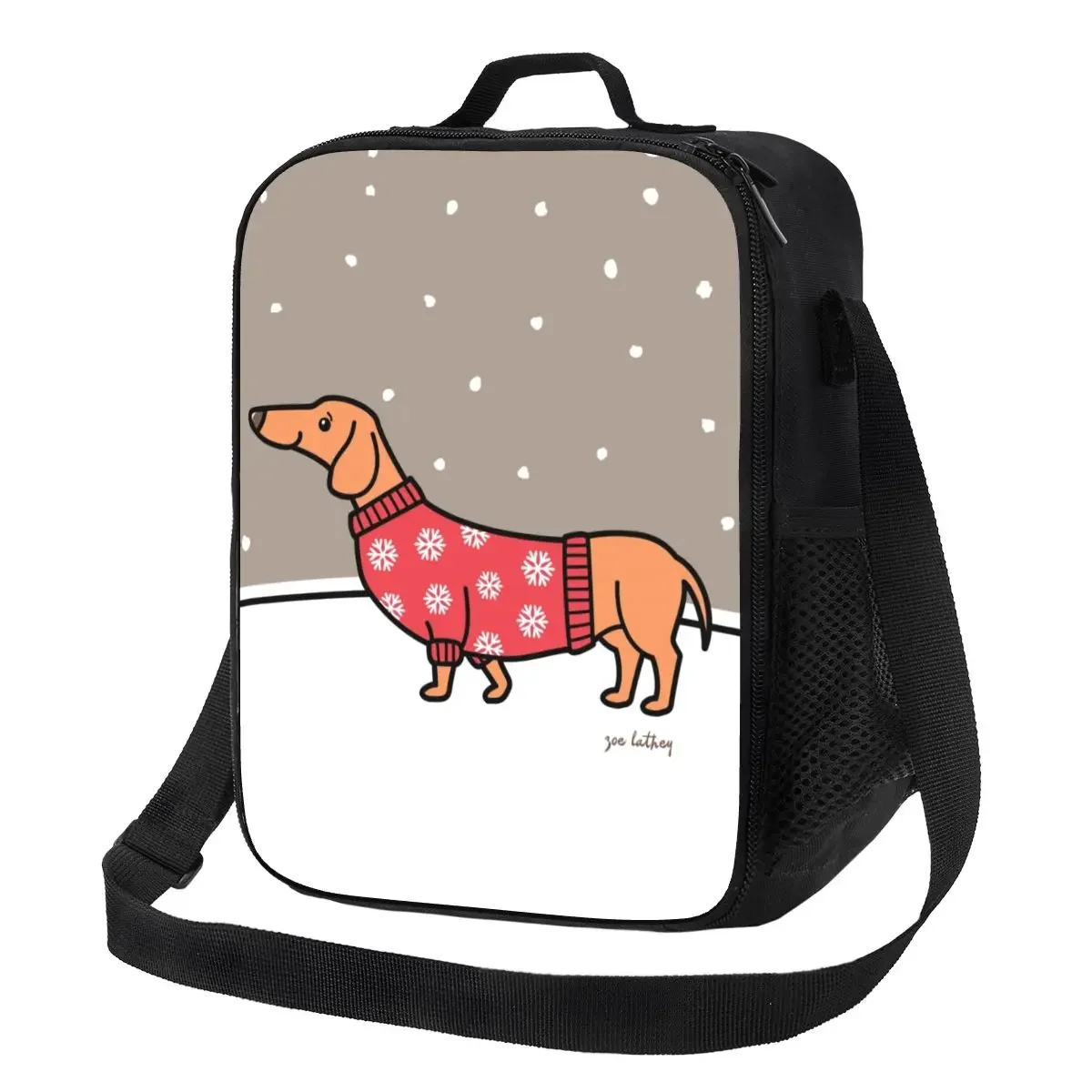 

Christmas Dachshund In The Snow Insulated Lunch Bags for Puppy Dog Resuable Cooler Thermal Food Bento Box Kids School Children