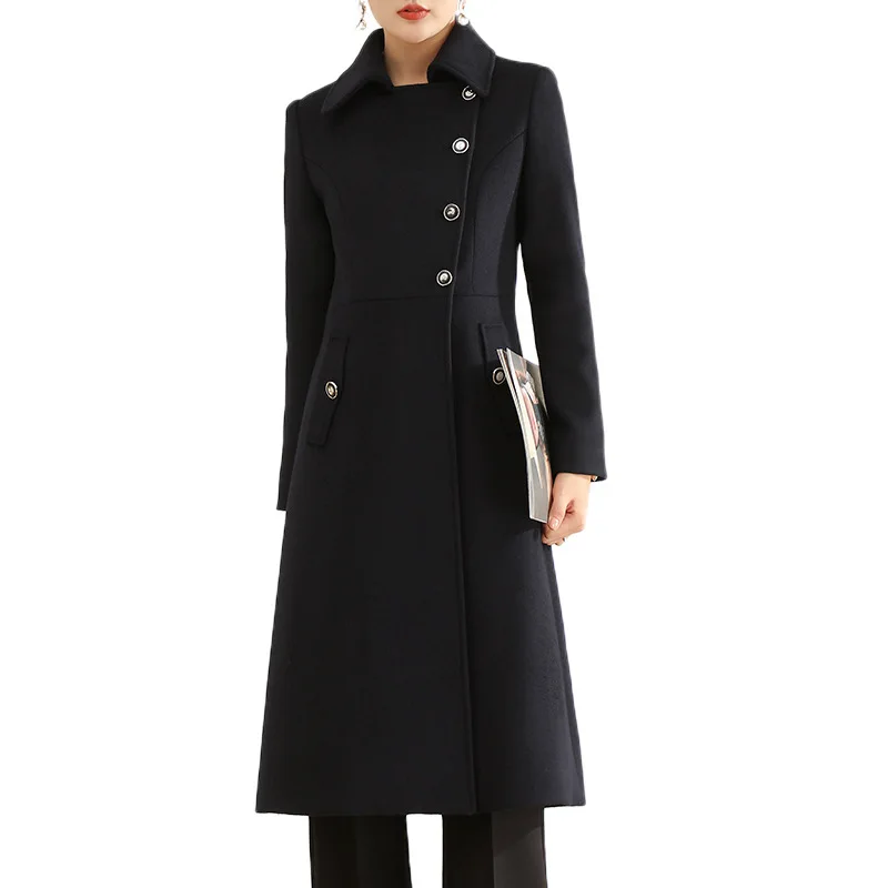 

Autumn and winter new woolen coat women's long wool coat abrigos mujer invierno casuales 4xl