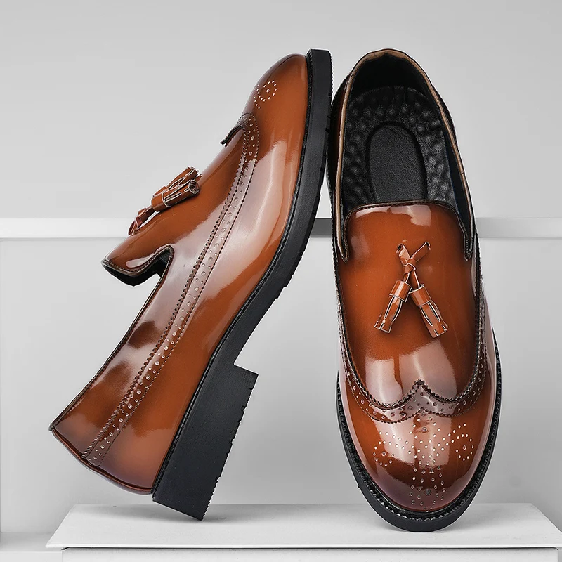 Männer Patent Leder Carving Brogue Loafers Business Hochzeit Bankett Casual Kleid Schuhe Klassische Herren Leder Schuhe Mokassins – Detail 13