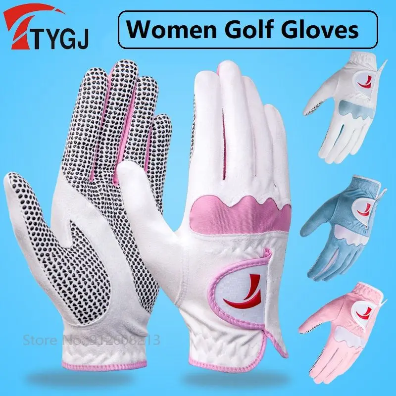 

TTYGJ 1 Pair Women Breathable Golf Gloves Left and Right Hand Soft Golf Mitten Female Non-slip Microfiber Cloth Gloves for Girl