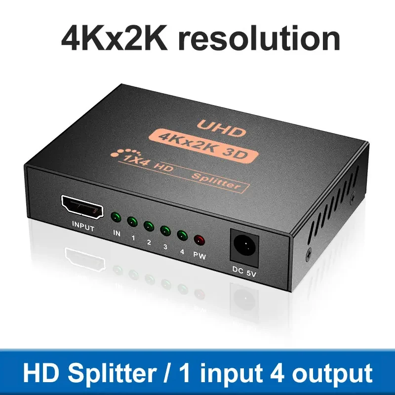 4K 2K HDMI-Compatible Splitter With Power Adapter 1 in 4 Out Video Switcher Cable 1x4 For PS4 Laptop Monitor TV Box Projector