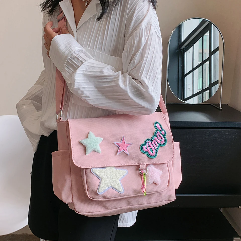 Students Star Embroidered Messenger Bags Large Capacity Cute