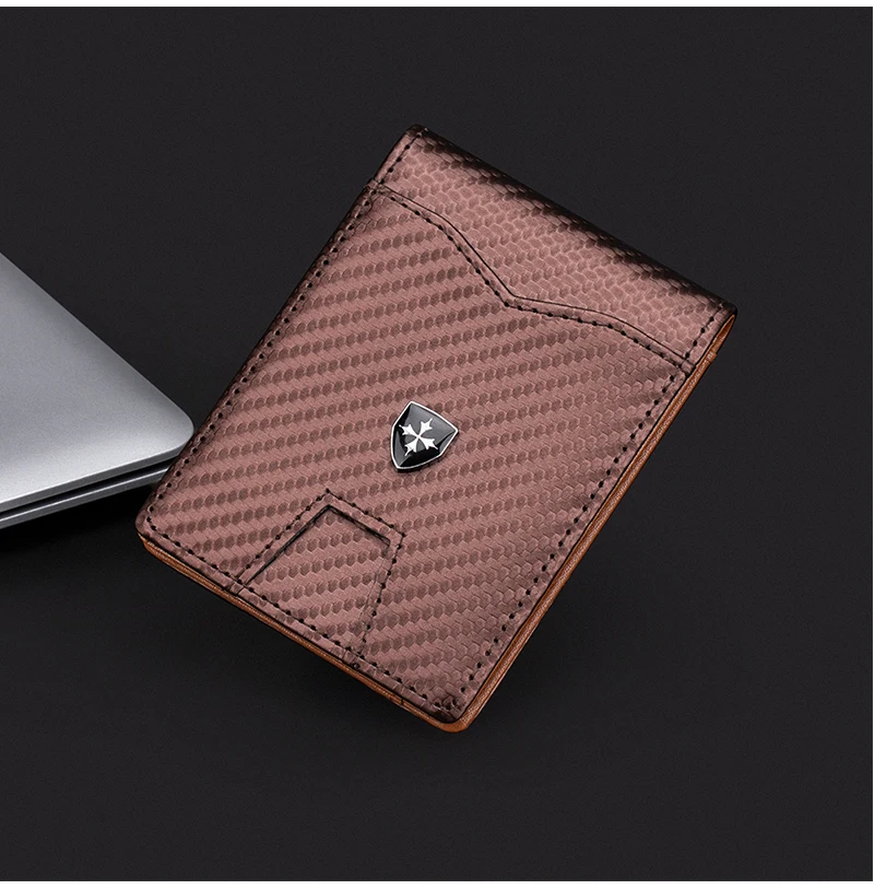 New RFID Name Engraving Simple Short Men Card Wallets Carbon Fiber Card Holder Slim Male Wallet Photo Holder Men Card Clips