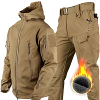 Winter Waterproof Tactical Jackets Sets Men Outdoor Soft Shell Hiking Hunting Jacket Suit Fleece Cargo Pant Tracksuits 1