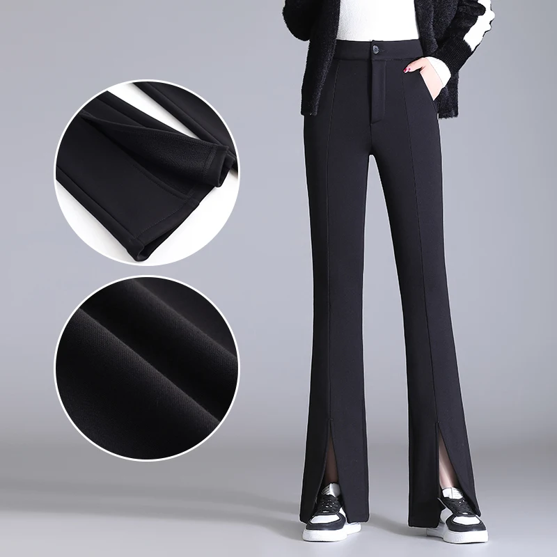 Fashion Slit Black Flare Pants for Women Pants Korean Style Casual Office  Lady Female High Waist Long Bell Bottom Trousers 2023